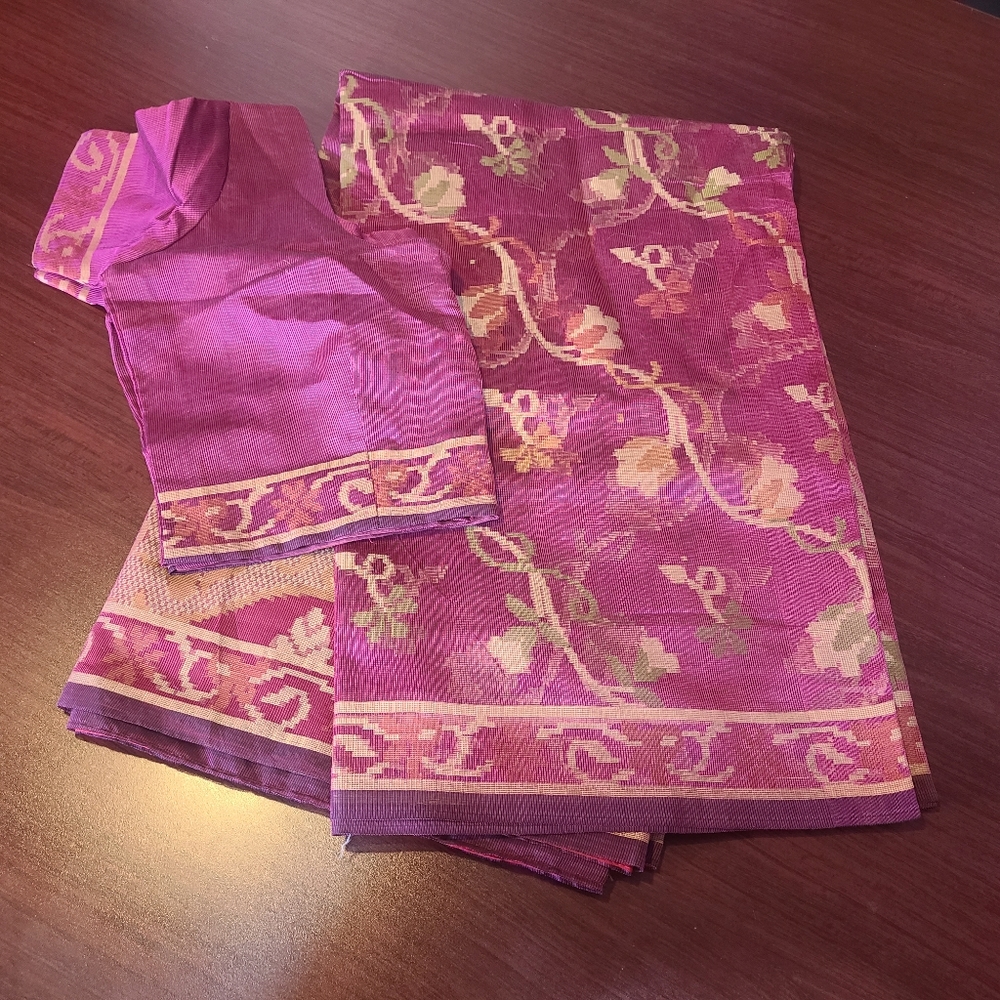 Burgundy Silk/Cotton Saree